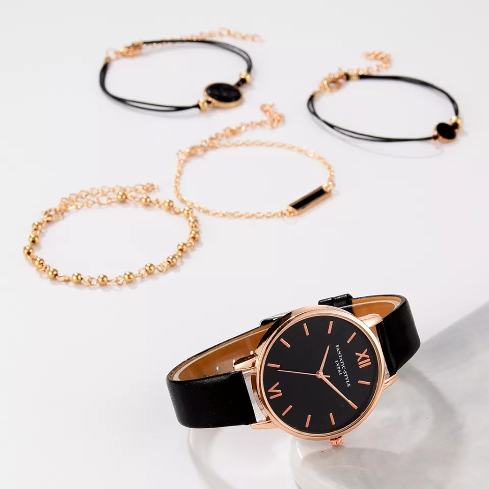 5pcs Set Women's Luxury Leather Band Analog Quartz Wrist Watch - Image 6