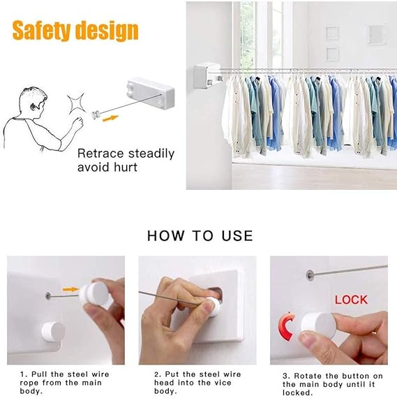 Foldable Stainless Steel Wall Hanging Stretchy Clothesline - Image 2